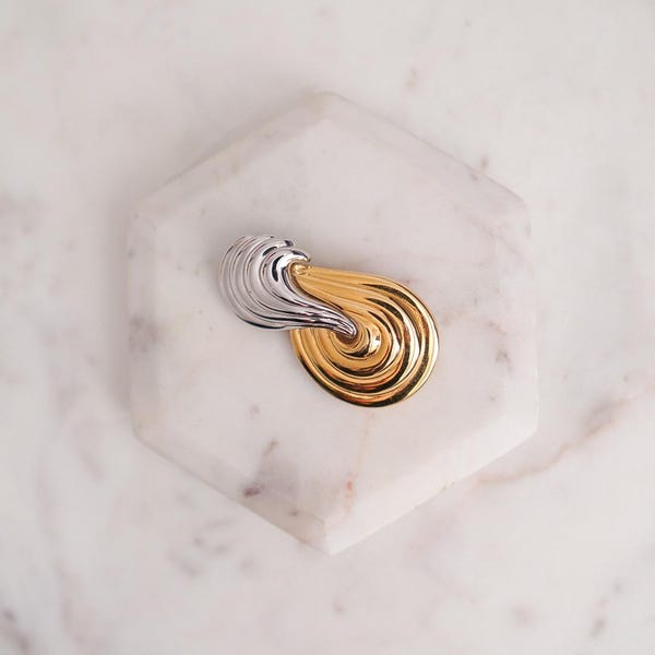Vintage MONET Two-Tone Swirl Brooch, 80s Gold & Silver