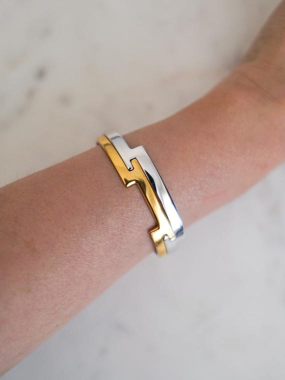70s AVON Two-Tone Interlocking Bangles in Silver … - image 1