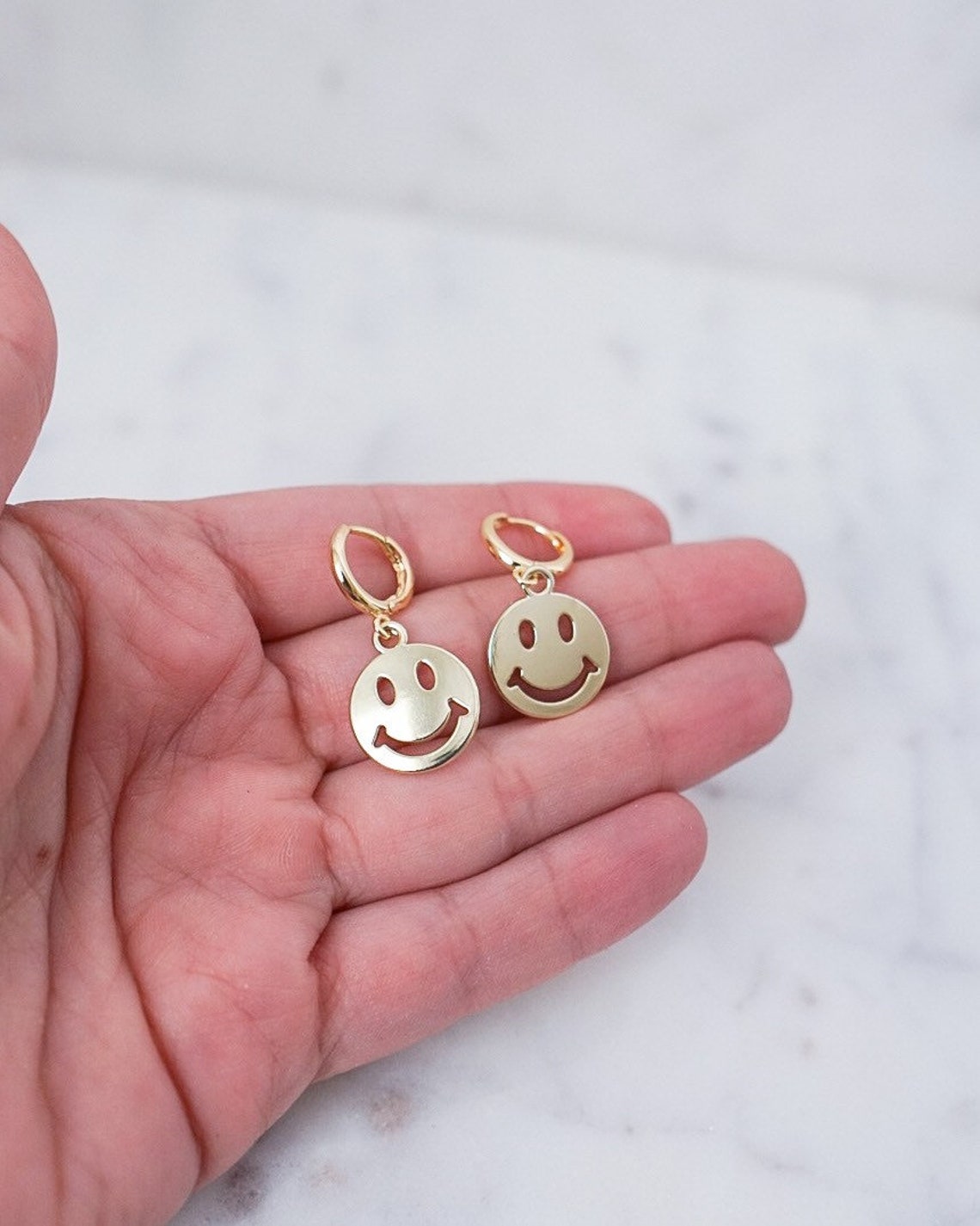 Smiley Face Earrings Emoji Earrings Retro Earrings Gold Etsy