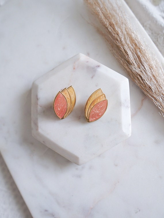 Vintage Pink and Gold Enamel Stud Earrings