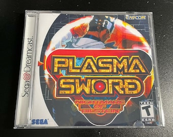 May include: A Sega Dreamcast game case for "Plasma Sword: Nightmare of Bilstein." The case features a red and yellow logo with the game title. The cover art depicts a character in a fighting stance. The game is rated "T" for Teen.