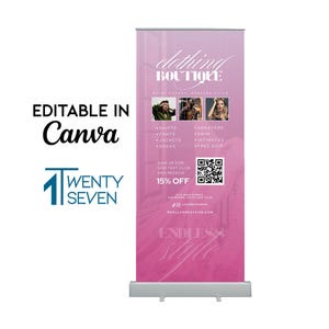 DIY Pink einziehbare Business Banner Vorlage (33x78) (Canva bearbeitbar, digitaler Download), Kleidung Boutique Banner