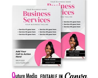 Plantilla de volante comercial rosa y gris: Diseño editable en Canva (descarga digital, 38 x 38 cm)