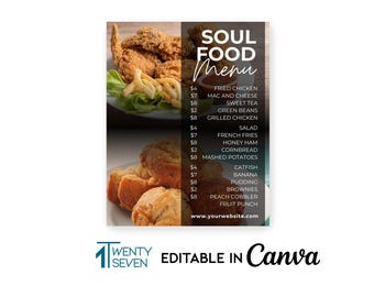 Volante editable de restaurante de comida tradicional: Plantilla de menú de Canva (Descarga digital)