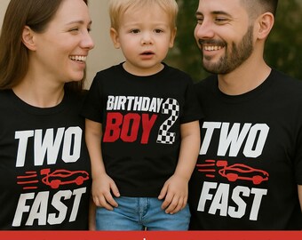 Dos camisetas familiares de cumpleaños rápidas, diseño de fiesta de carreras (descarga digital)