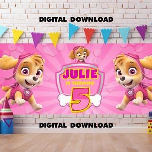 Girl&#39;s Pup Patrol Birthday Banner: Pink Party Decor (Digital Download)
