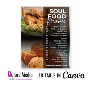 Editable Soul Food Restaurant Flyer: Canva Menu Template (Digital Download
