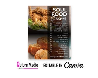 Editable Soul Food Restaurant Flyer: Canva Menu Template (Digital Download