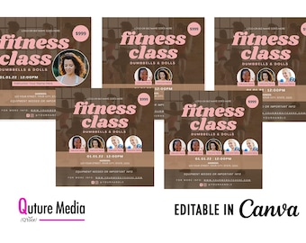 Folleto de fitness rosa y marrón: Plantilla editable de Canva (descarga digital)