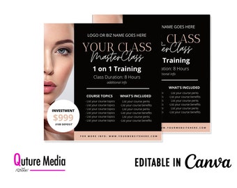 Folleto editable para esteticista: Plantilla para clase de belleza, maquillaje y cejas (archivo digital)
