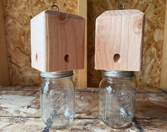 Pair (2 pack) of Handmade Carpenter Bee Traps | 16 oz Glass Ball Jars |