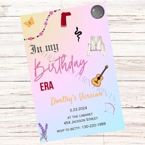 Invito In My Birthday Era, invito per festa di compleanno per ragazze, invito digitale Swiftie