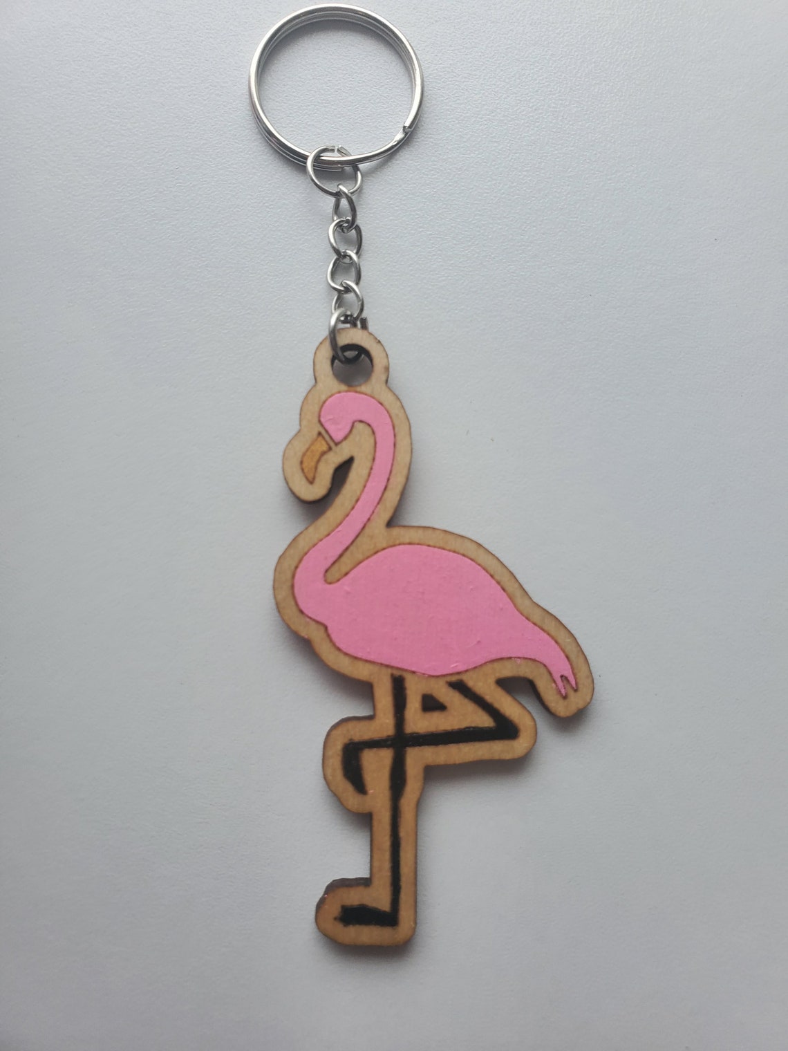 Pink flamingo keychain hand painted Etsy