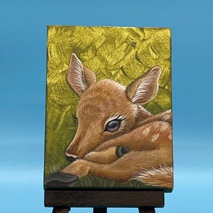Fawn, Deer, Hand painted original acrylic painting &quot;Baby Fawn&quot;. Display easel included.