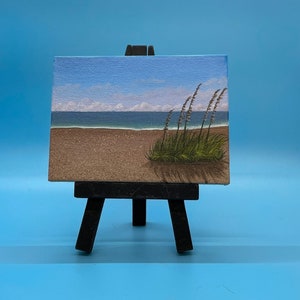 Hand painted original acrylic miniature painting-&quot;Sea Oats&quot;.  Display easel included.