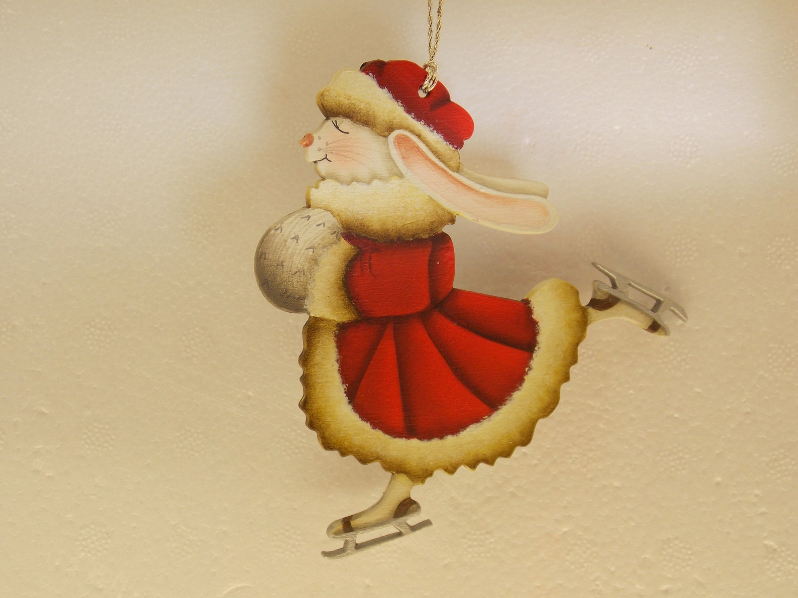 Rabbit Skating Rabbit Christmas Ornament Hand Painted Wood Etsy