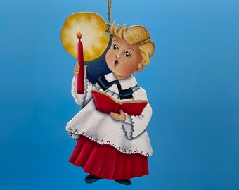 Vintage Christmas hand painted wood ornament "Choir Boy"