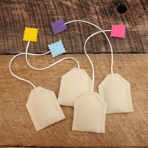 Felt Food Tea Bags, set of 4, Tea Party, Pretend Play Food, Toy Kitchen Foods, Kids Toy, Play Restaurant