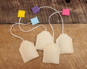 Felt Food Tea Bags, set of 4, Tea Party, Pretend Play Food, Toy Kitchen Foods, Kids Toy, Play Restaurant