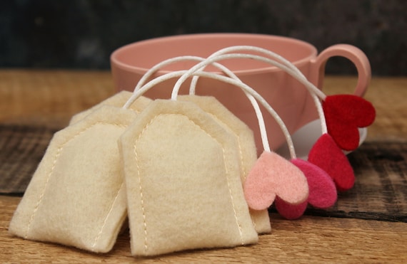 Felt Food Play Tea Bags Set of 4 With Hearts Educational Toy Valentine s Day Gift Etsy