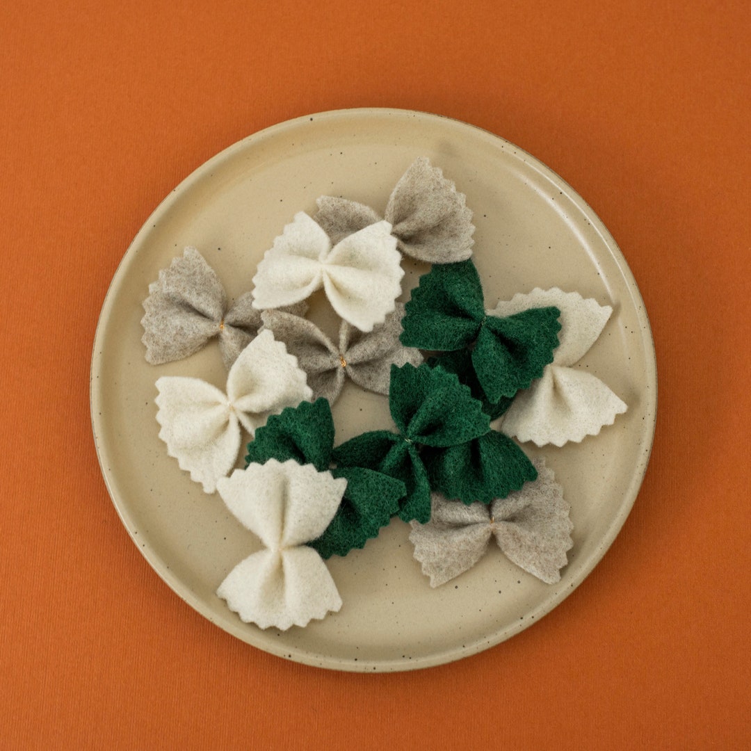 Felt Food Play Bow Tie Pasta, 12 Piece Felt Pasta Set, Pretend Play