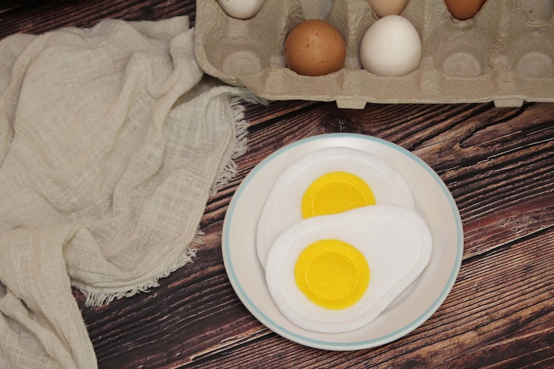 Felt Food Fried Eggs, set of 2, Pretend Play Breakfast Food, Toy Kitchen Foods, Kids Toy, Play Restaurant, Educational Toy, Imagination Play image 6