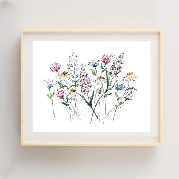 Wildflowers Watercolor Print, Personalized Flower Print, Floral Artwork, Botanical Watercolor, Flower Illustration, Wildflowers Print