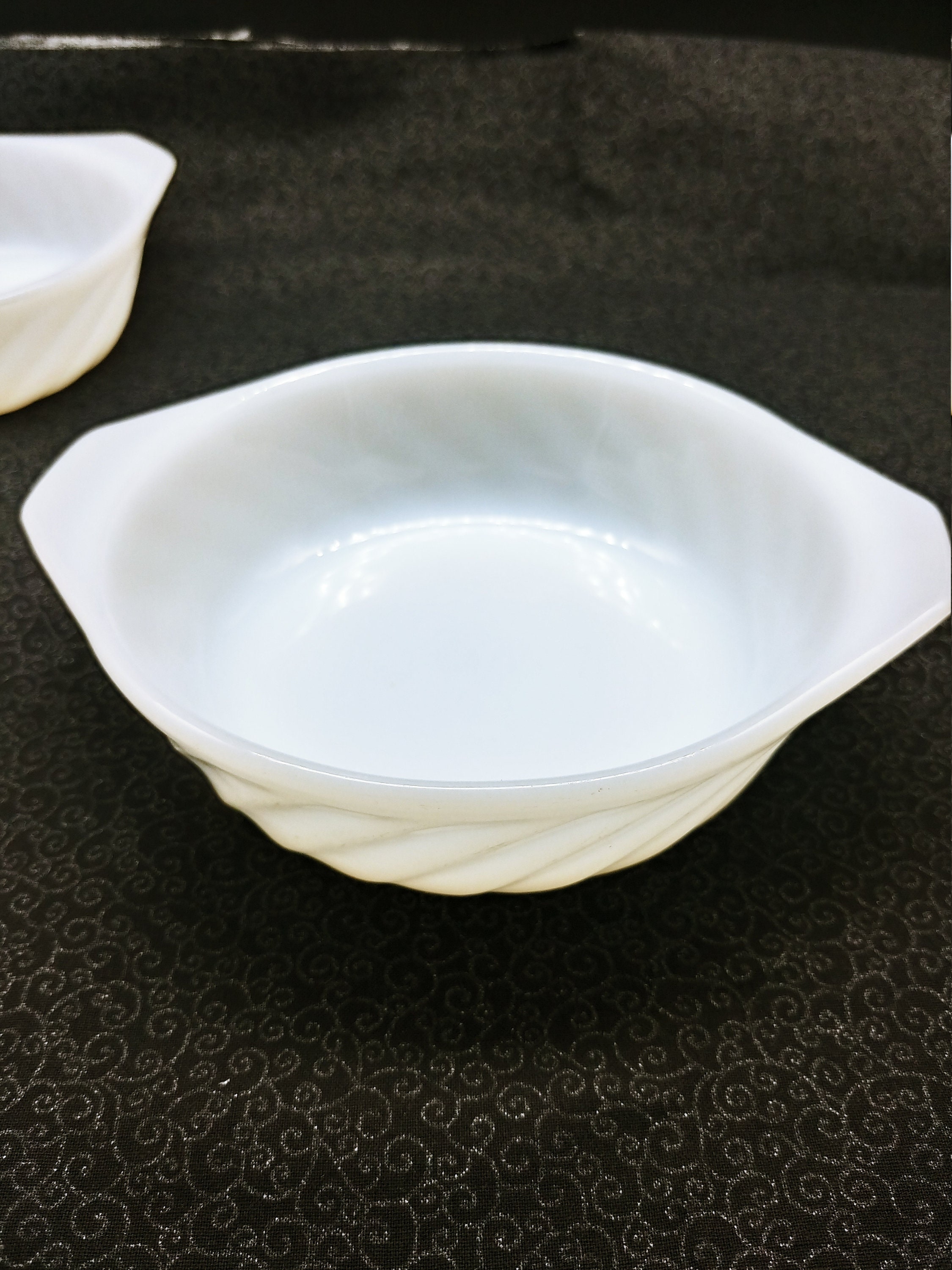 Swirl milk glass bowls with tab handles 2 Vintage Fire King Etsy