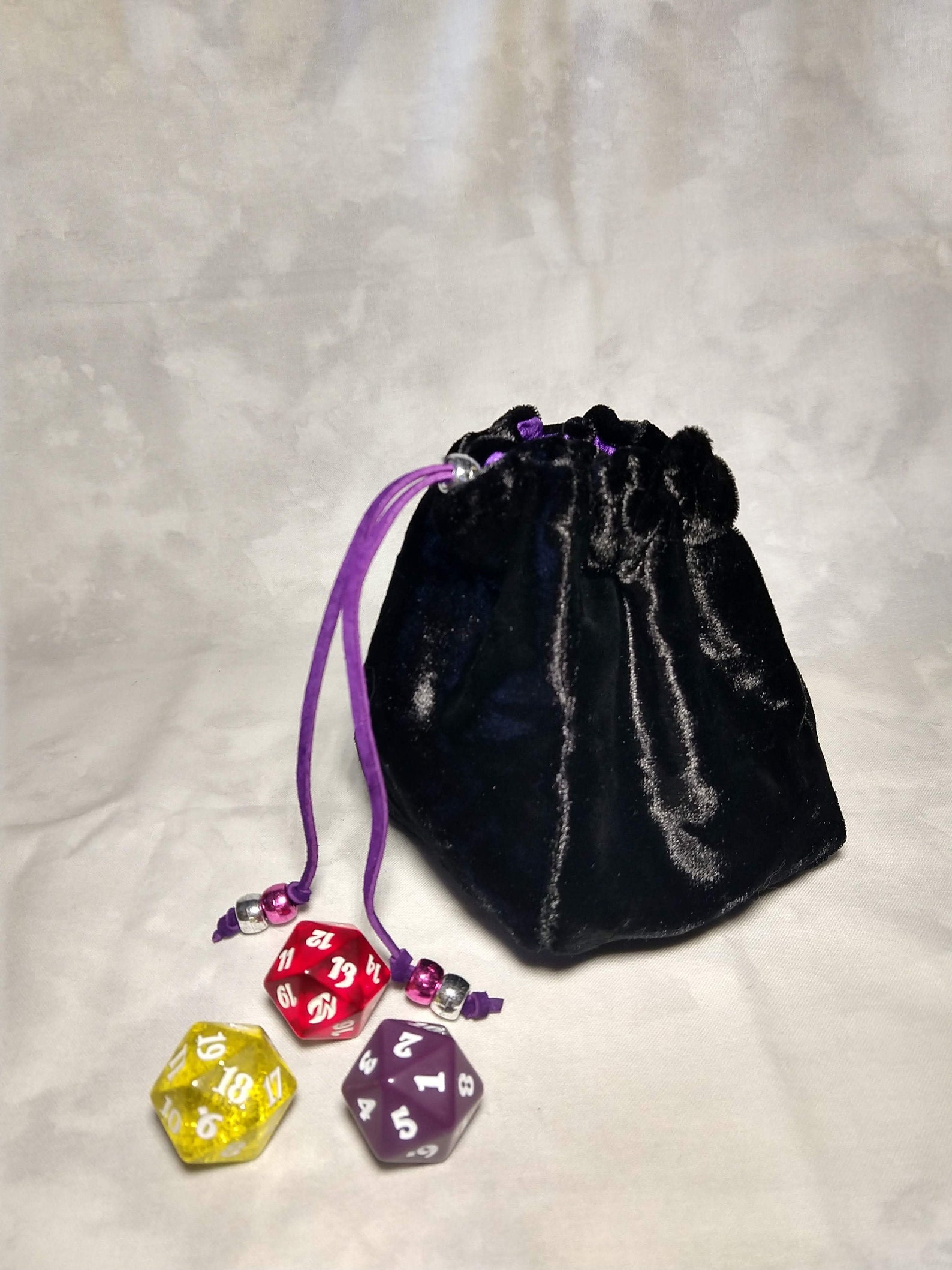 Black Velvet and Purple Dice Bag Etsy