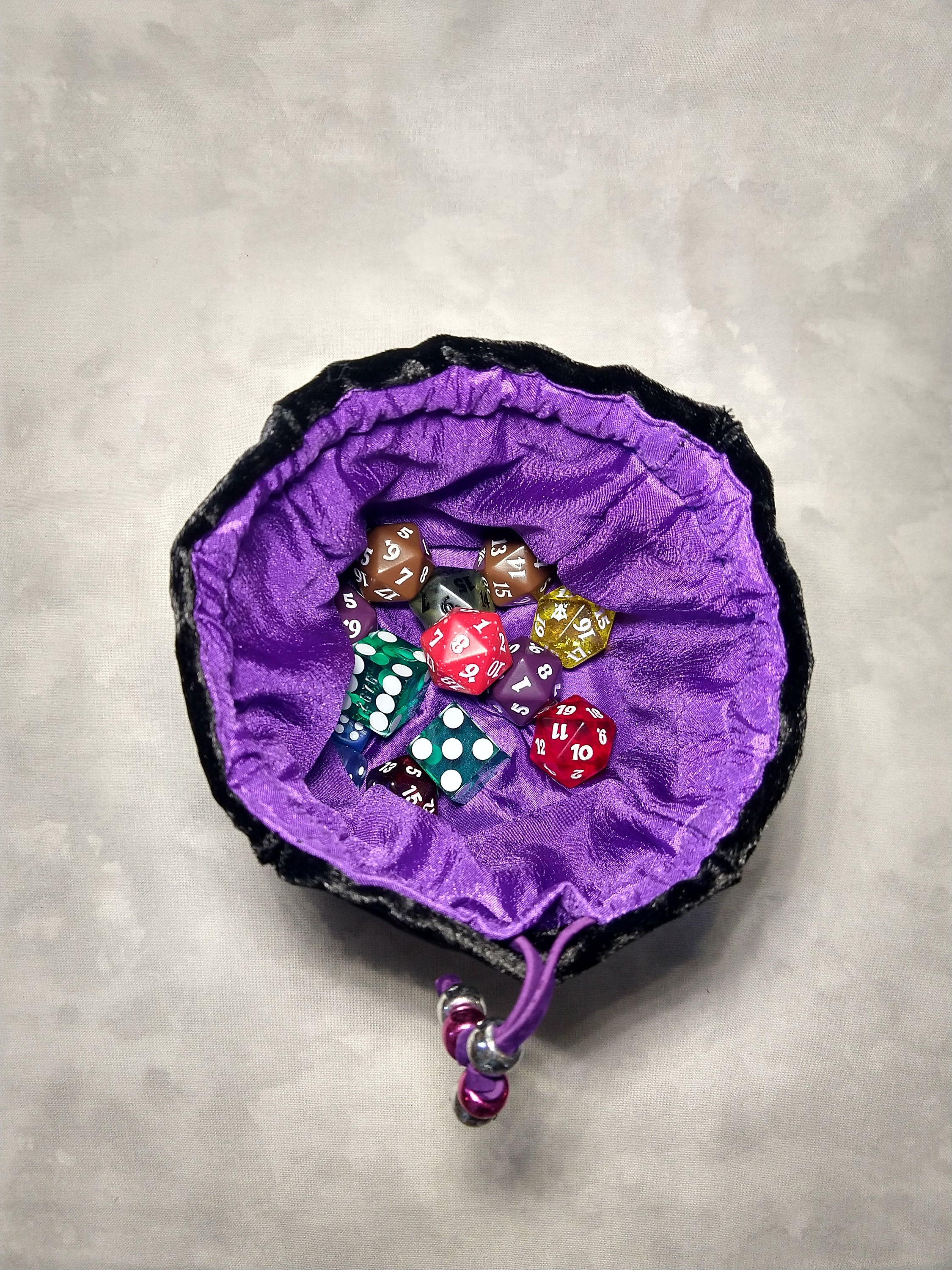 Black Velvet and Purple Dice Bag Etsy