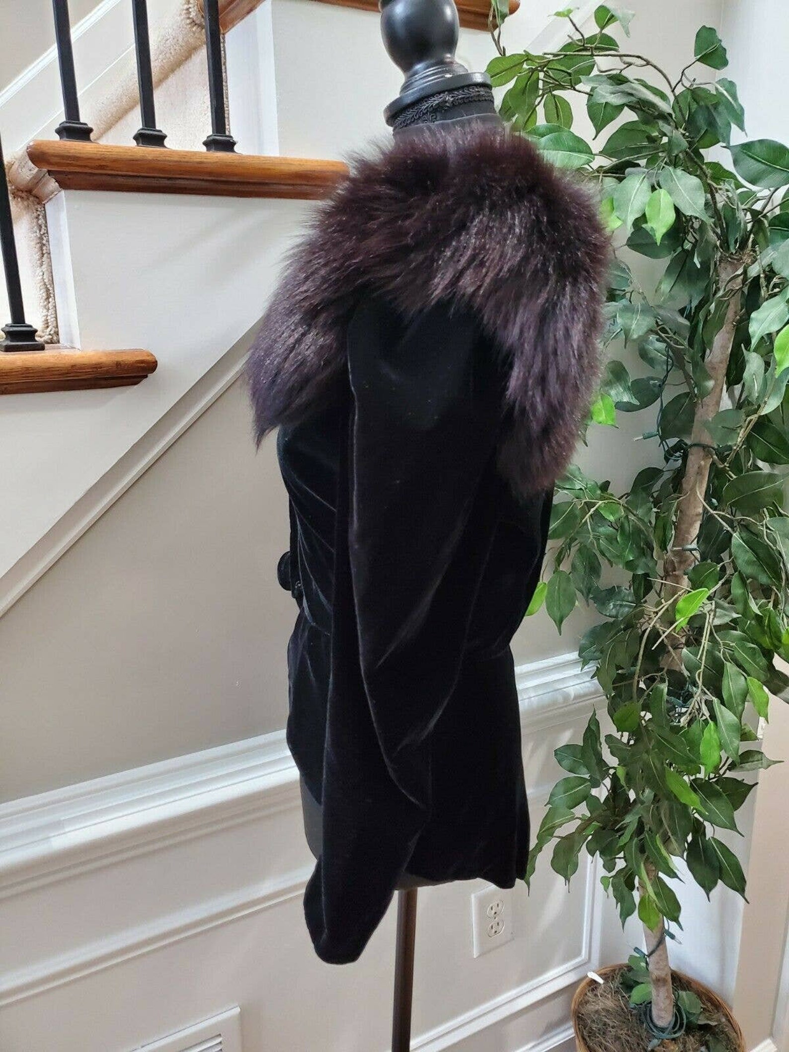 Vintage Climax Karen Okada Solid Black Velvet & Fox Fur Long - Etsy