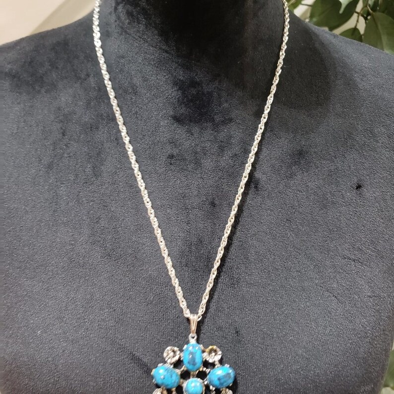 Womens Fashion Blue Turquoise Stone Teardrop Pendant Necklace With