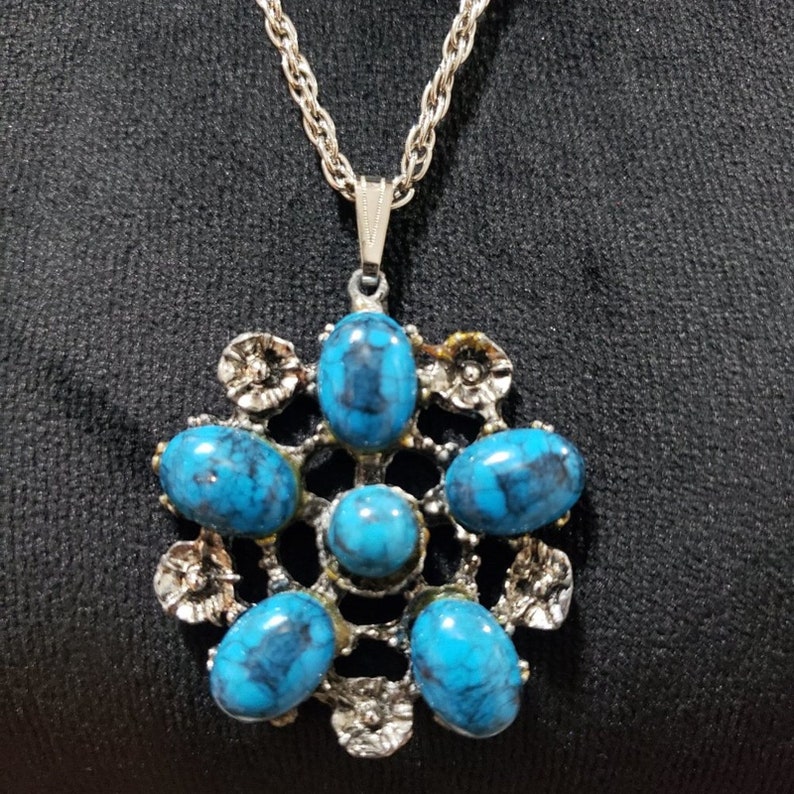 Womens Fashion Blue Turquoise Stone Teardrop Pendant Necklace With