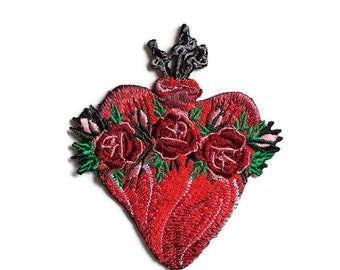 Sagrado Corazón Virgen María•Rosa•Gran parche bordado de hierro