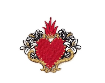 Sacred heart Virgin Mary•lilies•Large patch embroidered iron-on