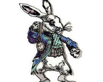 Hase Aufnäher, Alice im Wunderland, Grinsekatze, Bügelbild gestickt