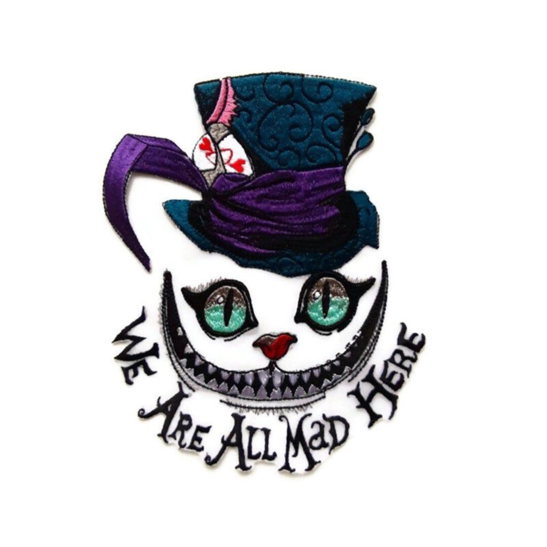 Cheshire Cat Patch, Large Embroidered Ironon Patch, Alice in