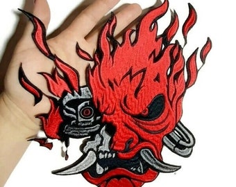 Cyber patch, backpack patch, Samurai, Oni Demon patch, Embroidered iron on patch