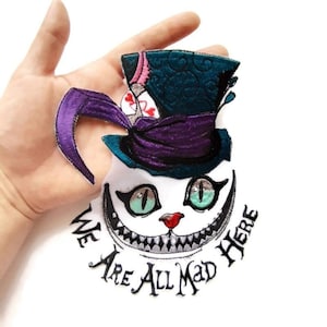 Cheshire cat patch,  large embroidered iron-on patch,  Alice in wonderland
