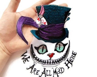 Castom order Grinsekatze Aufnäher, großes gesticktes Bügelbild, Alice im Wunderland