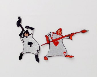 Alice in wonderland, cards, mad hatter, embroidered iron-on patch