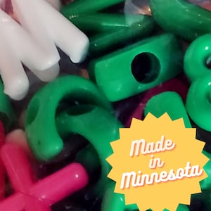 Green, Pink, and White: Alphabet & Number Plastic Beads for Jewelry or Bracelet Making, Braids, and Educational Toy