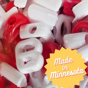 Red and White: Alphabet & Number Plastic Beads for Jewelry or Bracelet Making, Braids, and Educational Toy