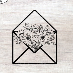Envelope com flores SVG | Dia dos Namorados SVG | Flores silvestres Svg | Clipart de envelope | Modelo de envelope SVG | Correio Svg | SVG floral | Flores