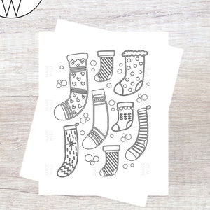 Christmas Stocking Coloring Page PNG | Christmas Coloring Page PNG | Adult Coloring Page | Kids Coloring Page | Winter Coloring Page | Color