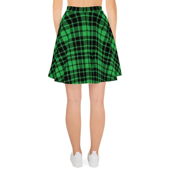 Green black Plaid Skater Skirt Etsy