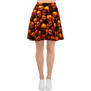 Orange Skulls Skater Skirt