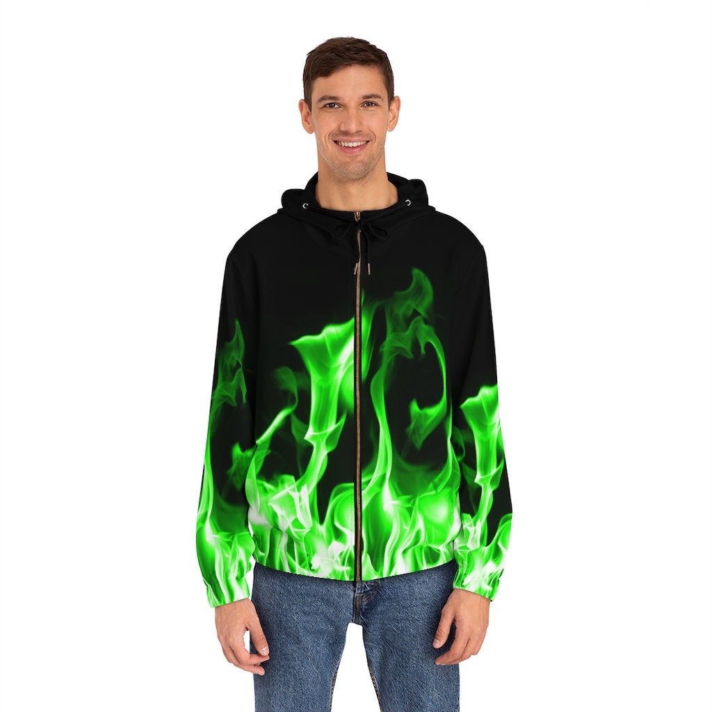 Green flame hoodie cheap