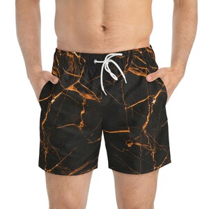 Orange Marble Swim Trunks