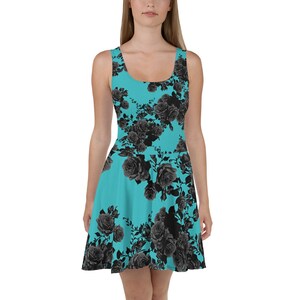 Dark Rose Blue Skater Dress